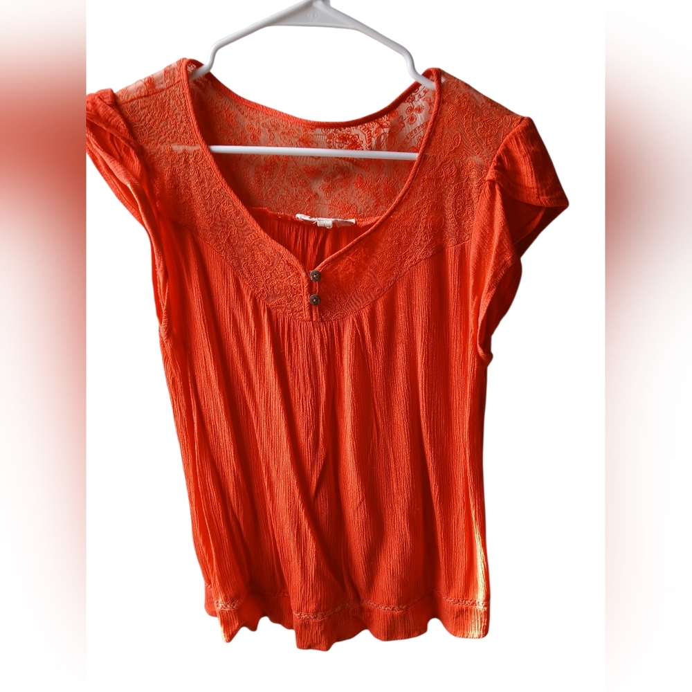 Sweet Wanderer Orange Lace‎ Accent Blouse